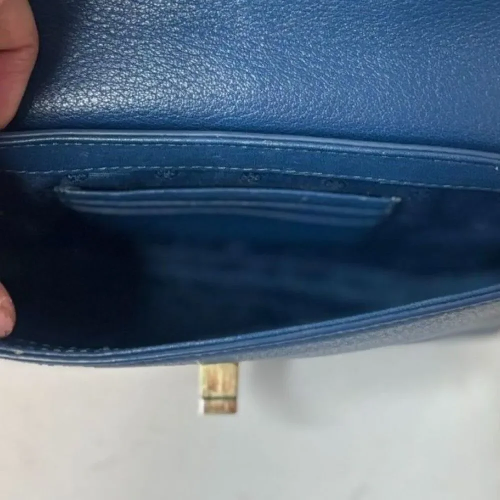 Tory Burch Navy Blue Crossbody Bag Gold Chain Logo Leather